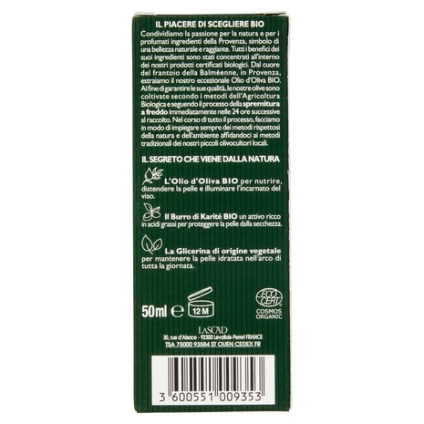 Tesori di Provenza Crema Viso Idratante Giorno, con Olio d'Oliva Bio, Ricco in Polifenoli, 50 ml